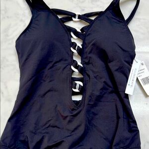 BLEU ROD BEATTE Black One-Piece Swimsuit with White Accents NWT Size 10